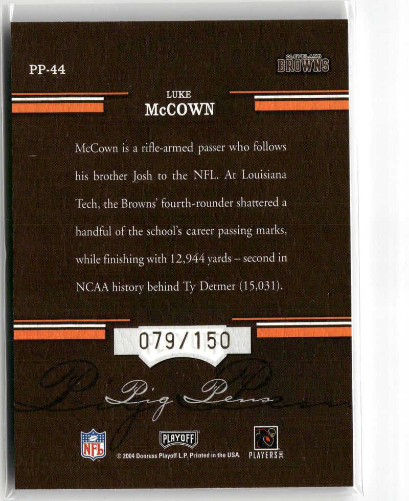 2004 Playoff Hogg Heaven #PP-44 Luke McCown Pig Pens Autographs #/150-2