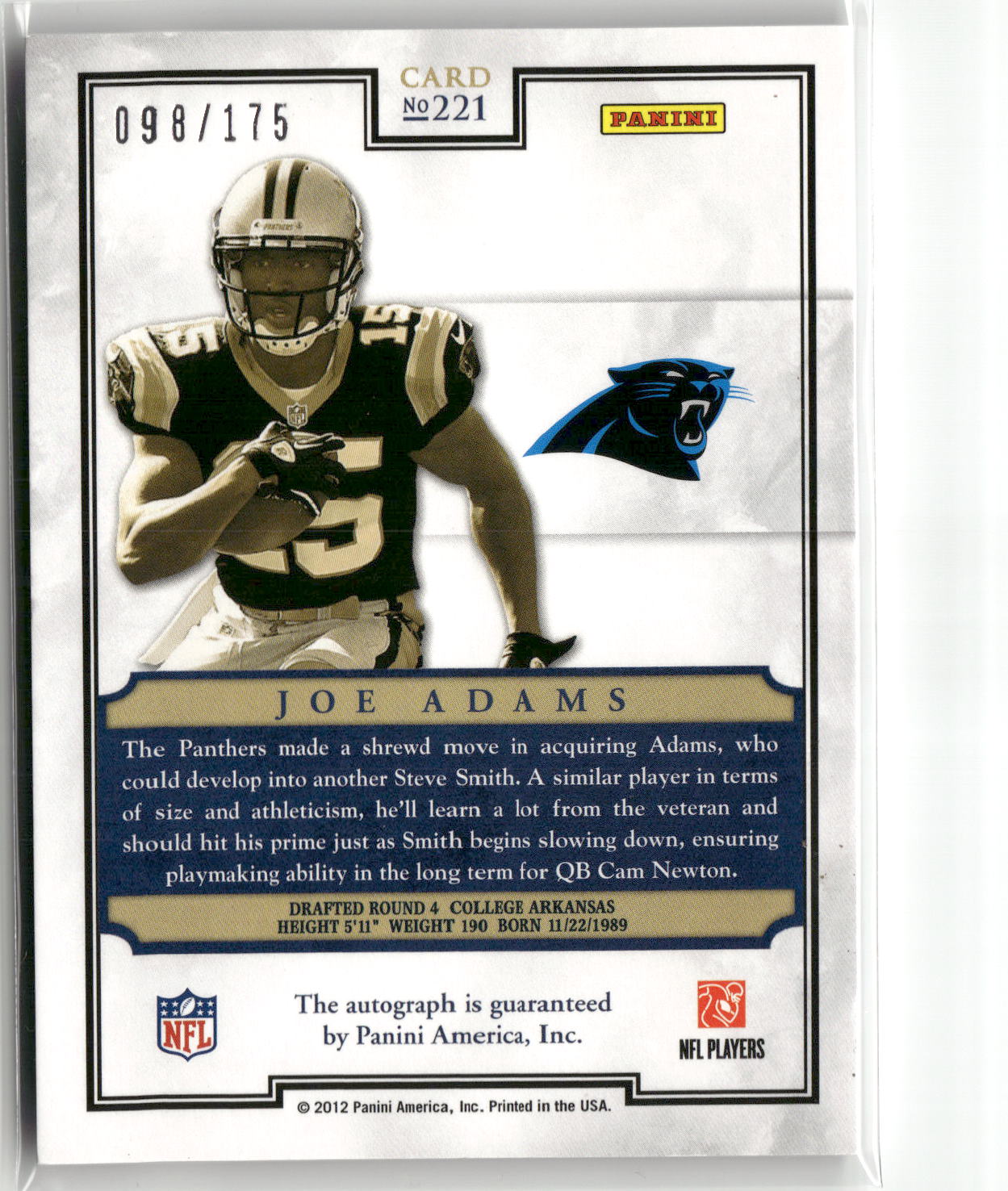 2012 Panini Prominence #221 Joe Adams Rookie NFL Field Autographs #/175-2