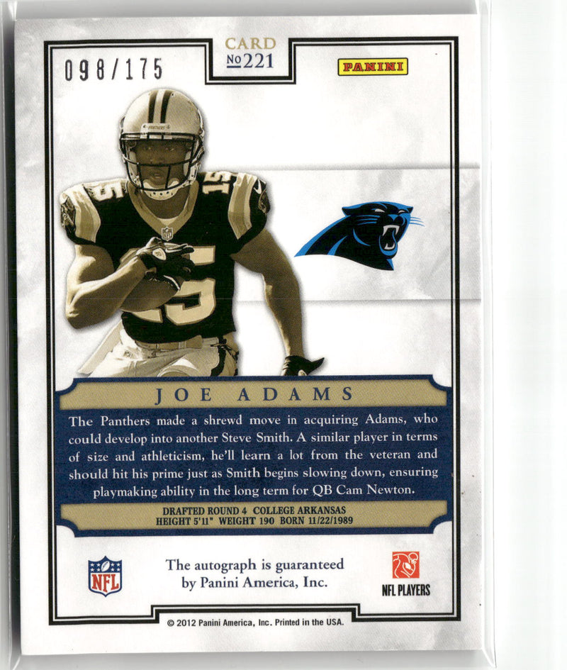2012 Panini Prominence #221 Joe Adams Rookie NFL Field Autographs #/175-2