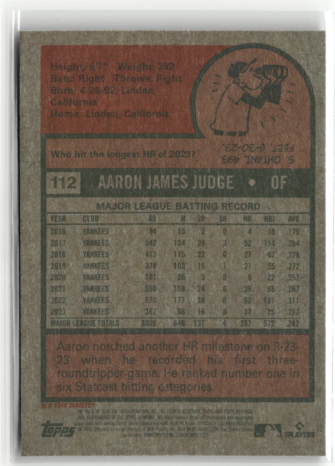 2024 Topps Heritage #112 Aaron Judge Chrome Purple Refractor-2