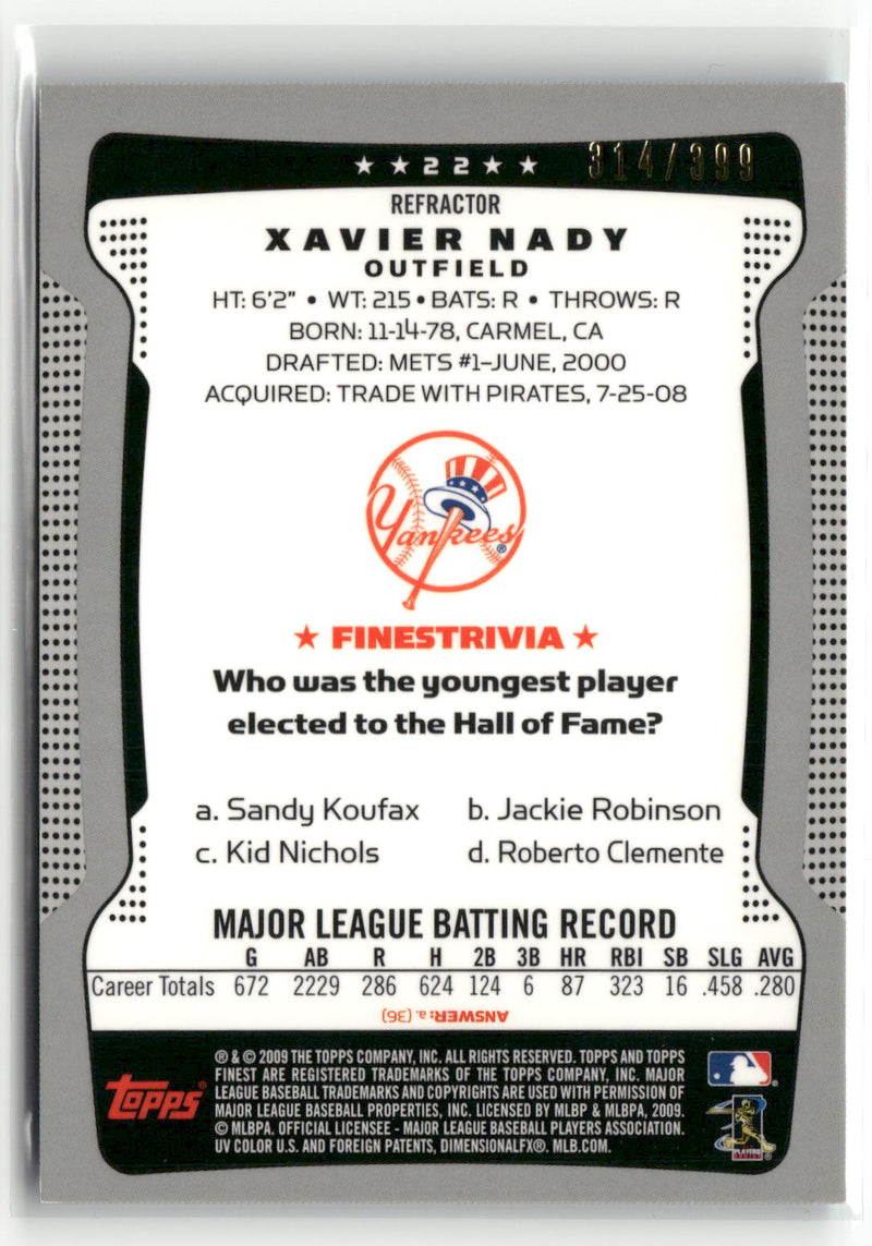 2009 Finest #22 Xavier Nady Refractors Blue #/399-2