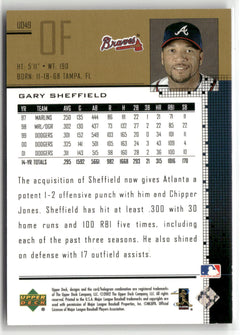 2002 Upper Deck #UD49 Gary Sheffield UD Plus Hobby #/1125-2