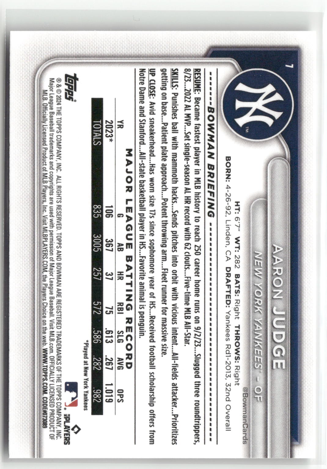 2024 Bowman #7 Aaron Judge-2