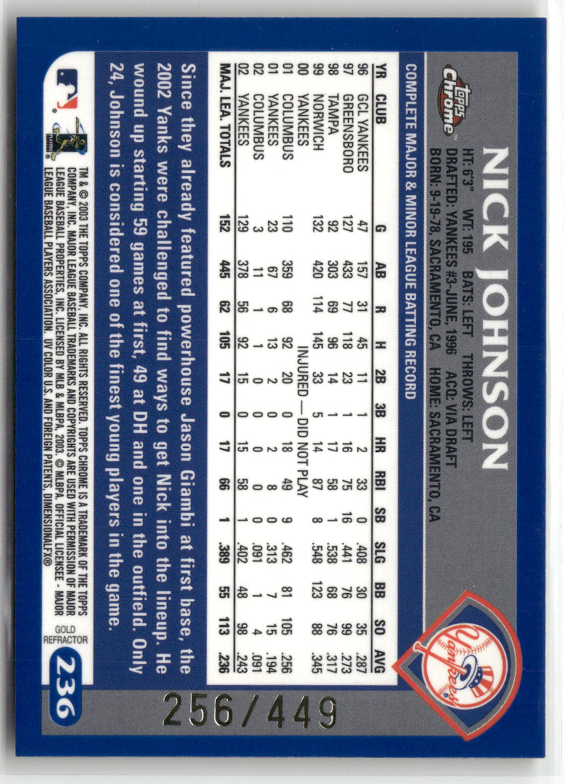 2003 Topps Chrome #236 Nick Johnson Gold Refractors #/449-2