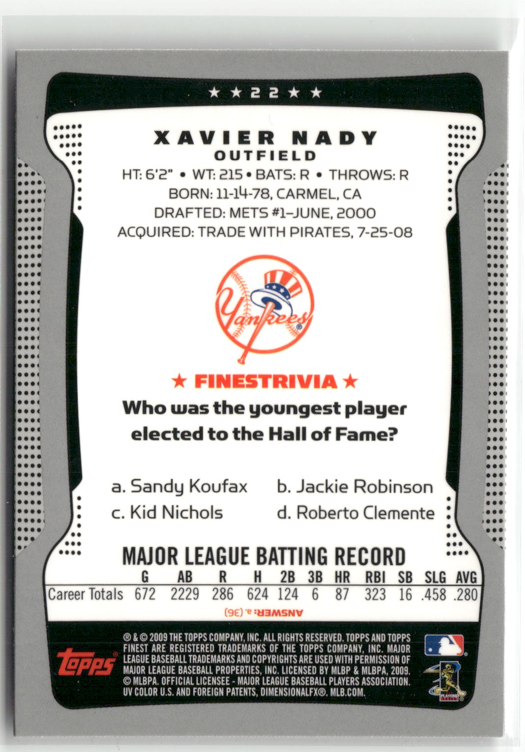 2009 Finest #22 Xavier Nady-2