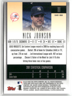 2002 Topps Gold Label #181 Nick Johnson Class 1 Gold #/500-2