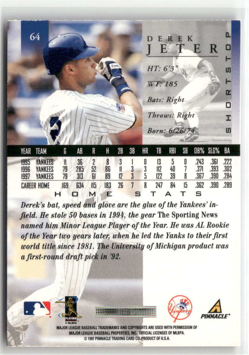 1998 Pinnacle #64 Derek Jeter Home Stats-2