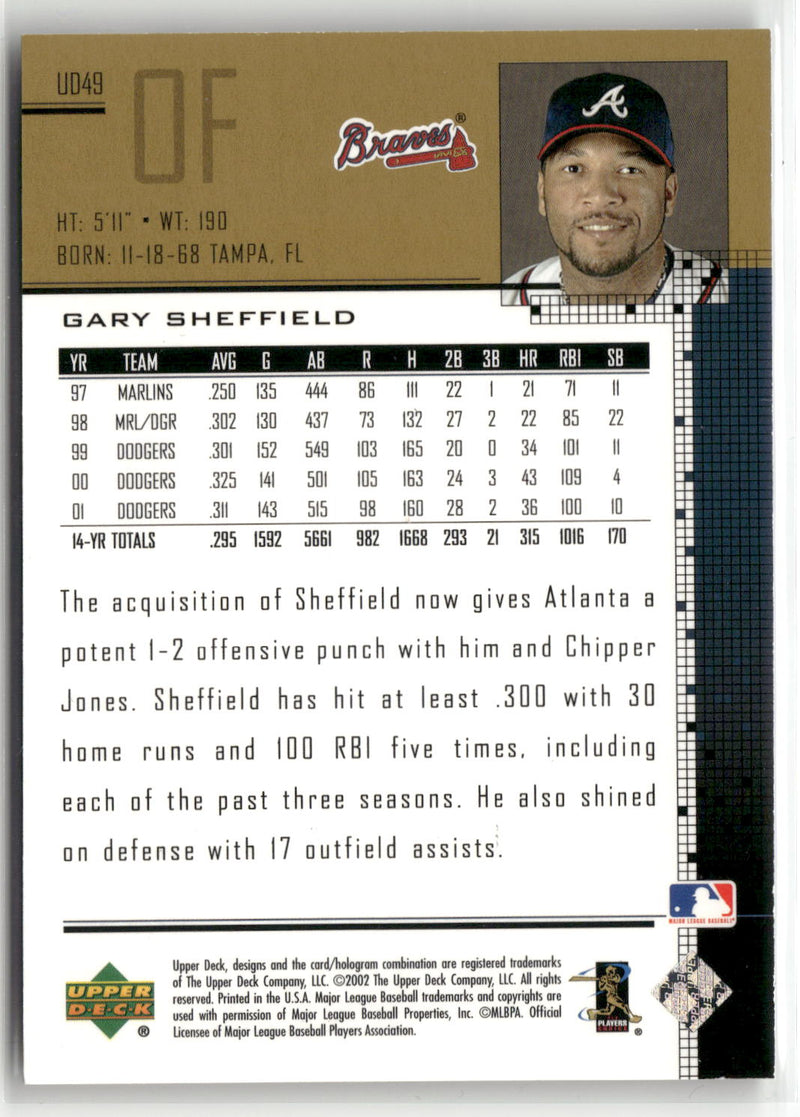 2002 Upper Deck #UD49 Gary Sheffield UD Plus Retail #/1125-2