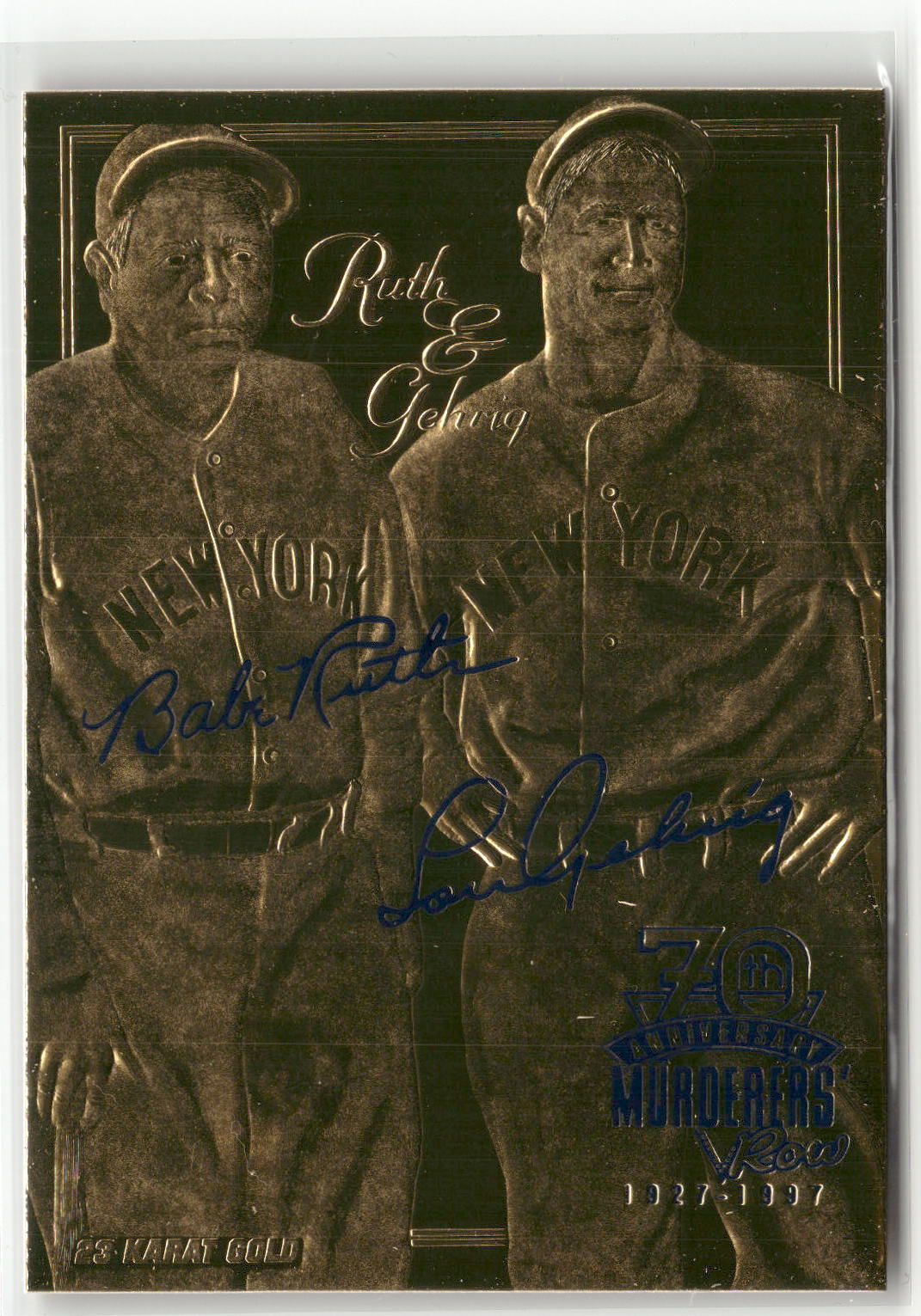 1997 Bleachers 23KT Gold Foil Sculptured #NNO Babe Ruth / Lou Gehrig-1