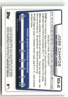 2012 Bowman Chrome #BCA-JC Jose Campos Prospects Autographs-2