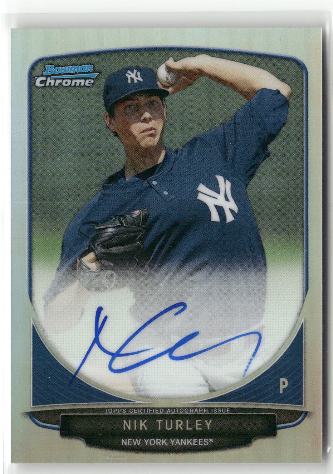 2013 Bowman Chrome #BCA-NT Nik Turley Prospects Autographs Refractor #/500-1