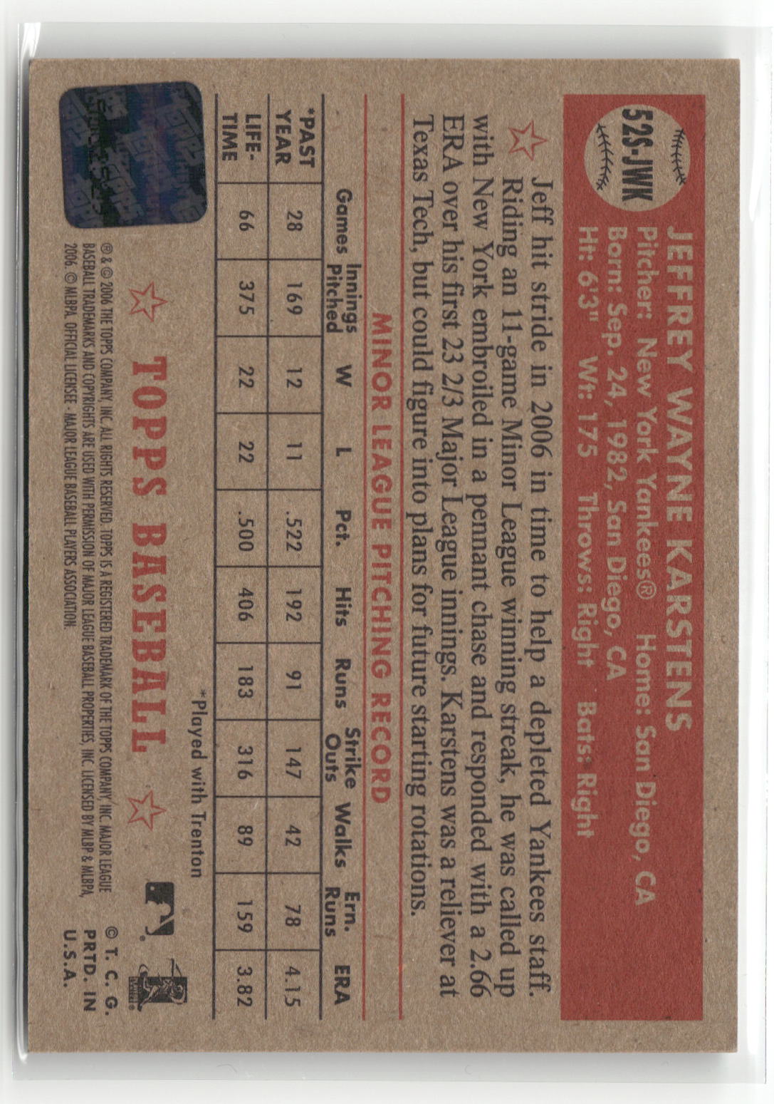 2006 Topps '52 Rookies #52S-JWK Jeff Karstens Signatures-2