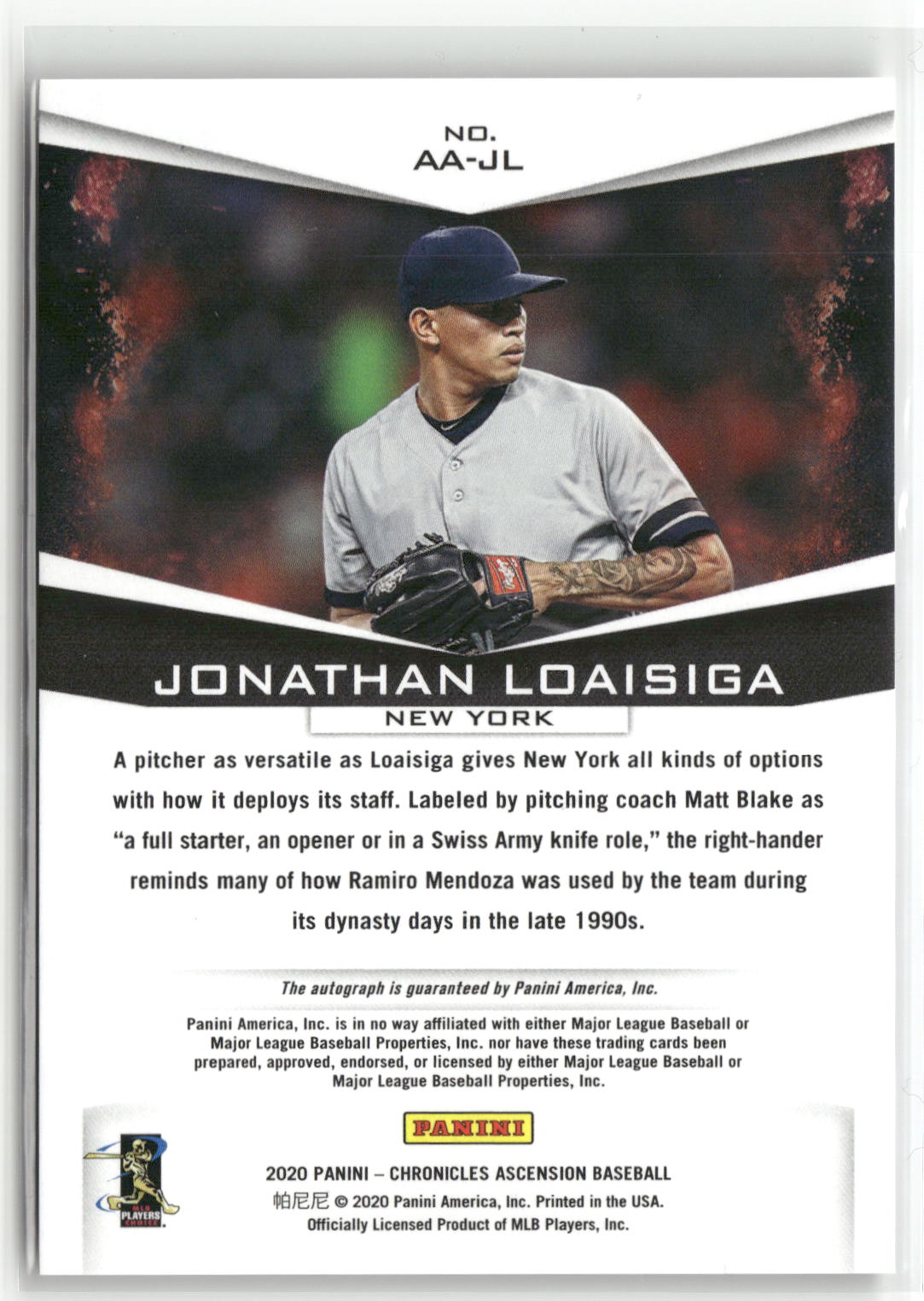 2020 Panini Chronicles #AA-JL Jonathan Loaisiga Ascension Autographs-2