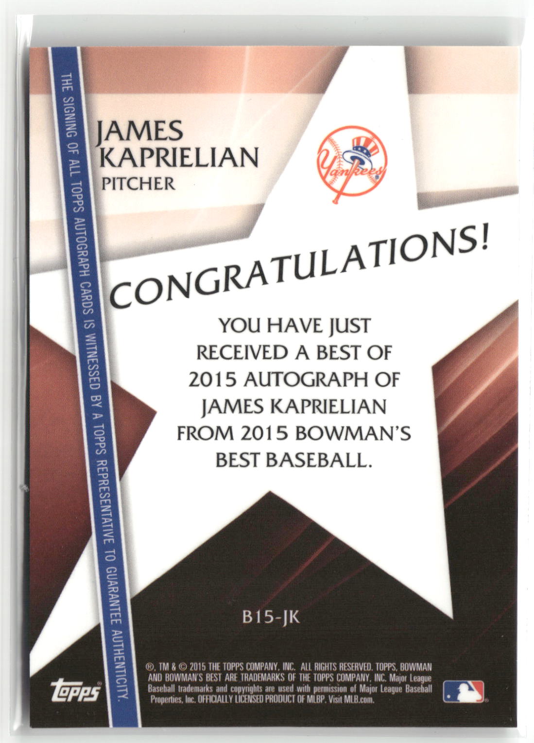 2015 Bowman's Best #B15-JK James Kaprielian Best of 2015 Autographs-2
