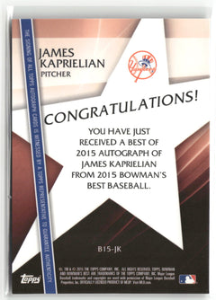 2015 Bowman's Best #B15-JK James Kaprielian Best of 2015 Autographs-2
