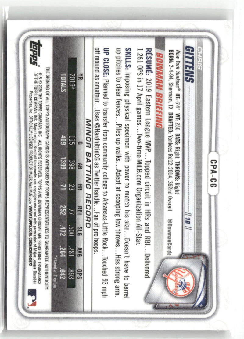 2020 Bowman Chrome #CPA-CG Chris Gittens Prospect Autographs-2