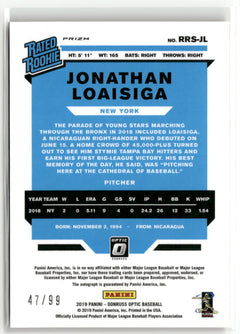2019 Donruss Optic #RRS-JL Jonathan Loaisiga Rated RC Signatures Orange #/99-2