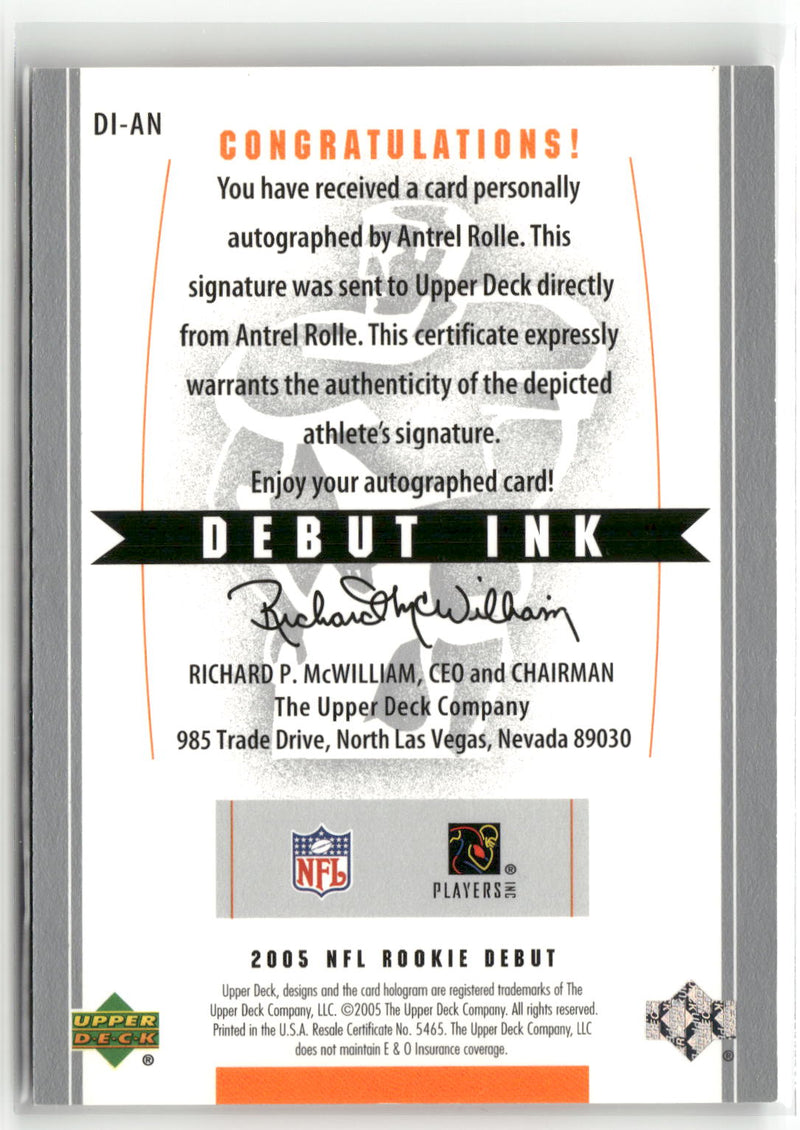 2005 Upper Deck Rookie Debut #DI-AN Antrel Rolle Debut Ink-2