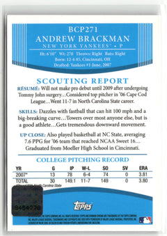 2008 Bowman Chrome #BCP271 Andrew Brackman Prospects-2