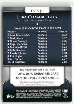 2011 Topps #T60A-JC Joba Chamberlain Topps 60 Autographs-2