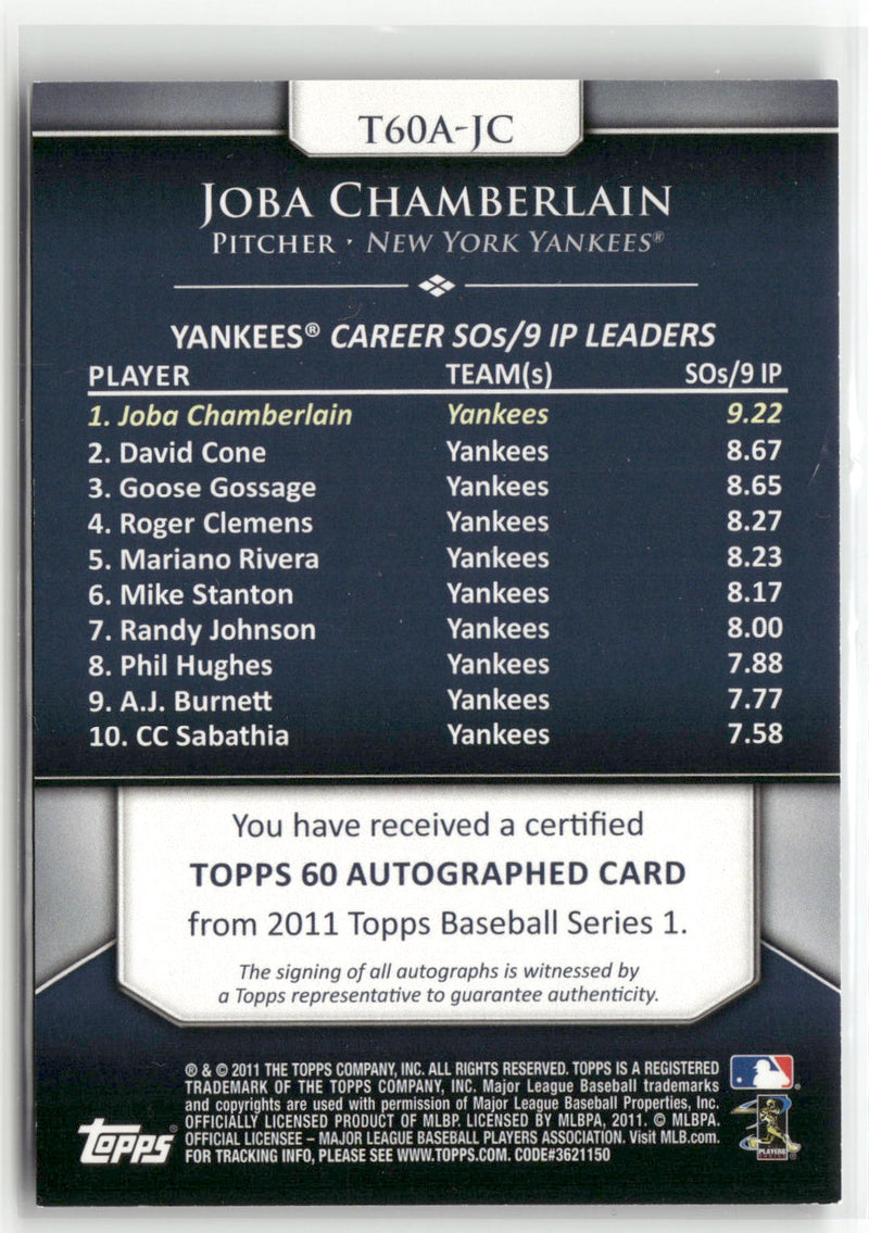 2011 Topps #T60A-JC Joba Chamberlain Topps 60 Autographs-2