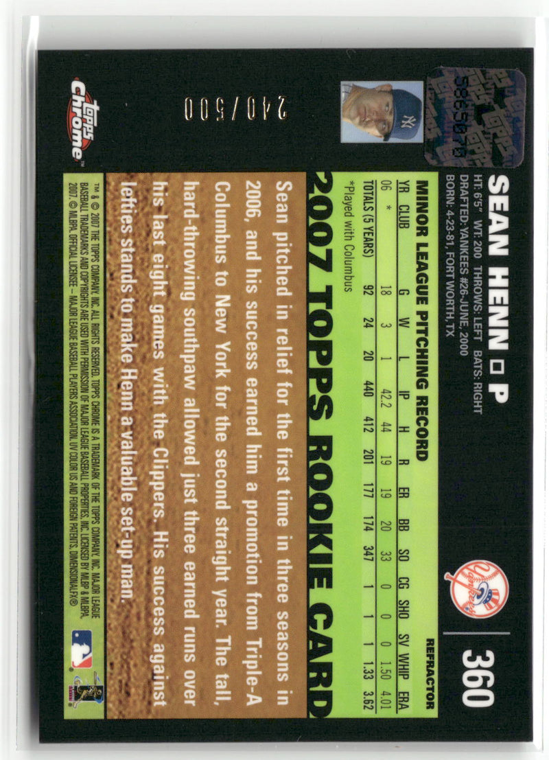 2007 Topps Chrome #360 Sean Henn Refractors #/500-2