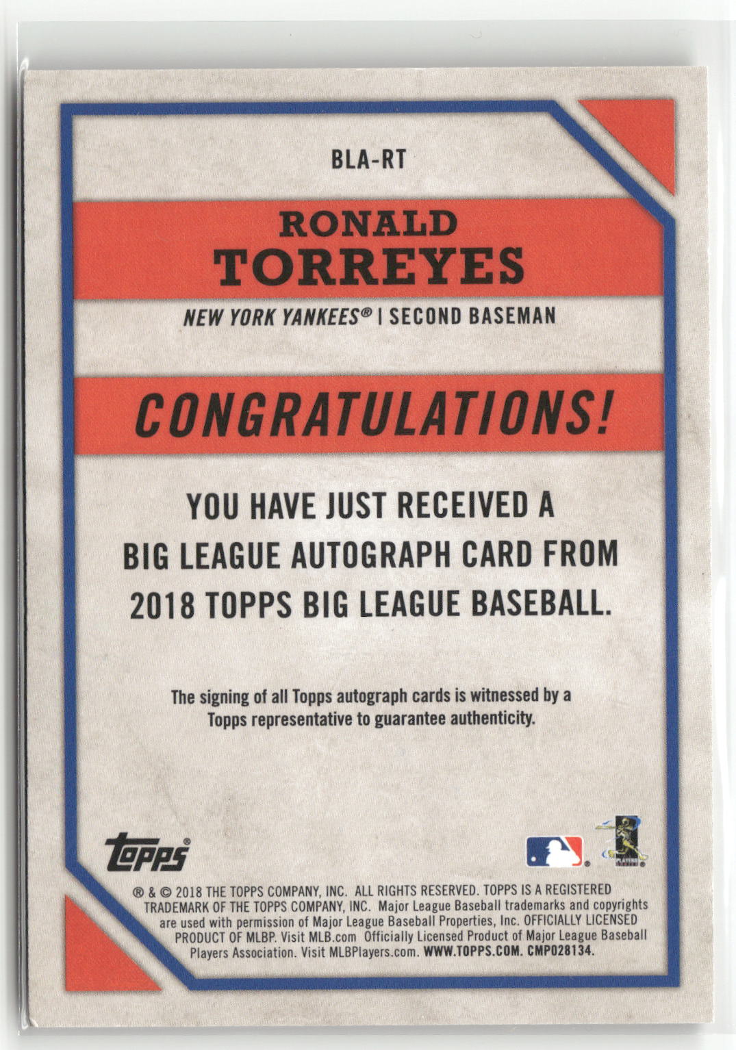 2018 Topps Big League #BLA-RT Ronald Torreyes Big League Autographs-2