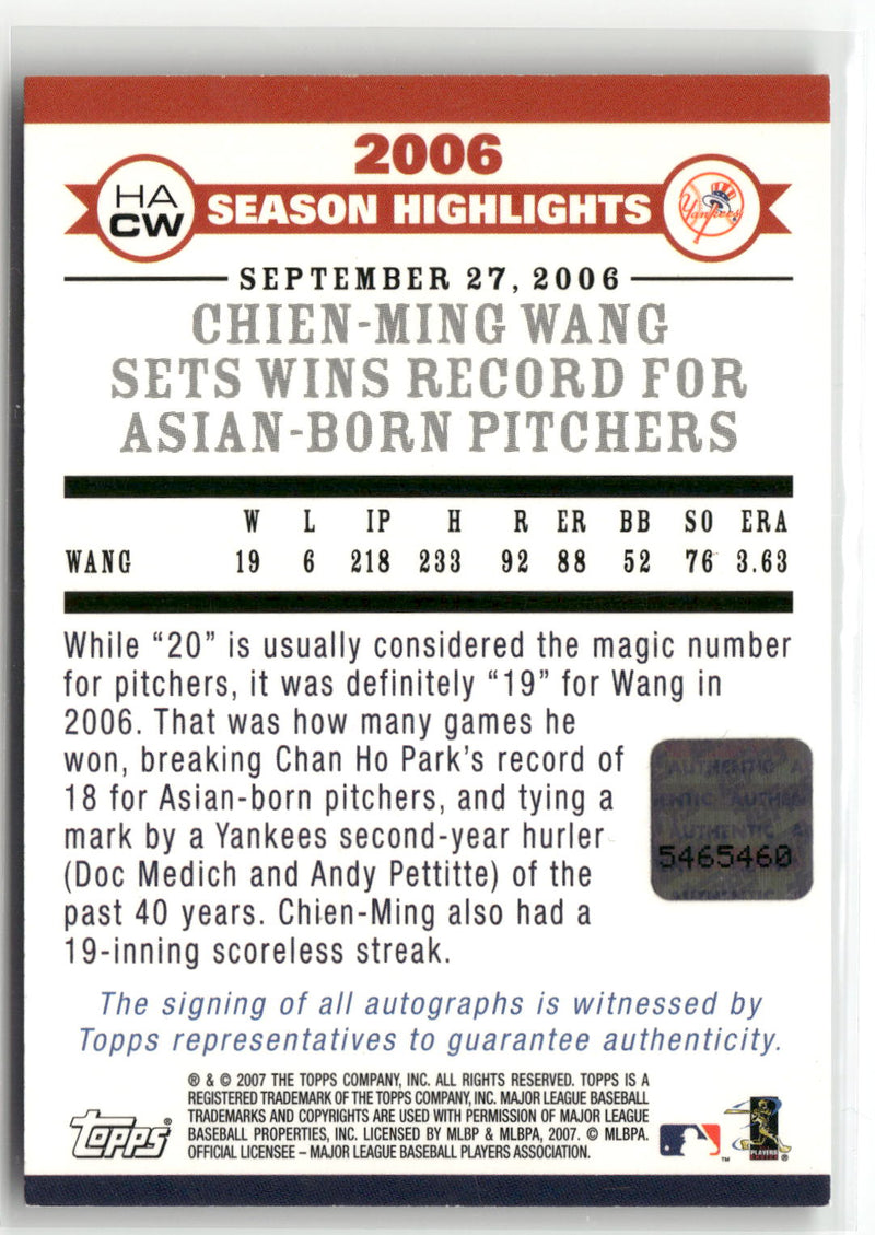 2007 Topps #HACW Chien-Ming Wang Highlights Autographs-2