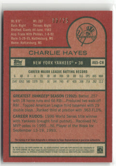 2016 Topps Archives 65th Anniversary Auto Charlie Hayes #A65-CH Auto 03/25-2
