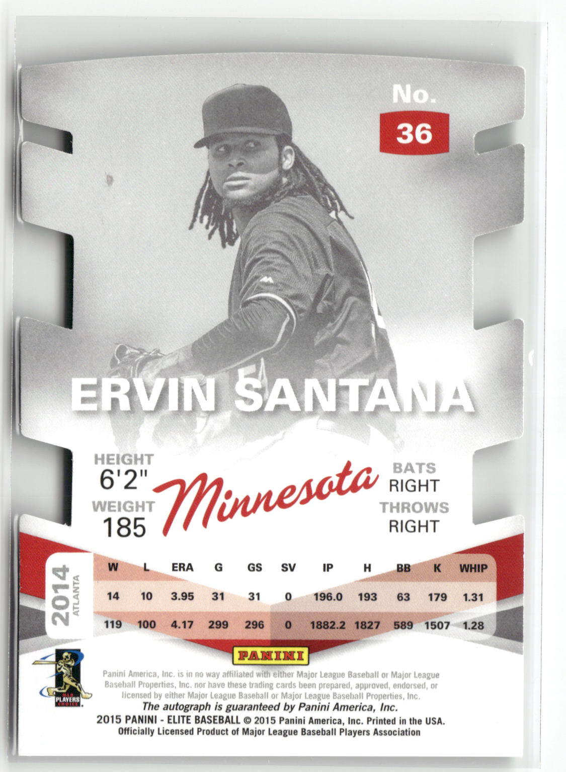 2015 Panini Elite #36 Ervin Santana Signature Status Green #/15-2