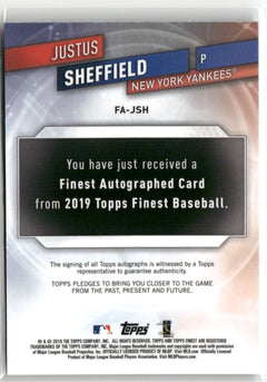 2019 Finest #FA-JSH Justus Sheffield Finest Autographs-2
