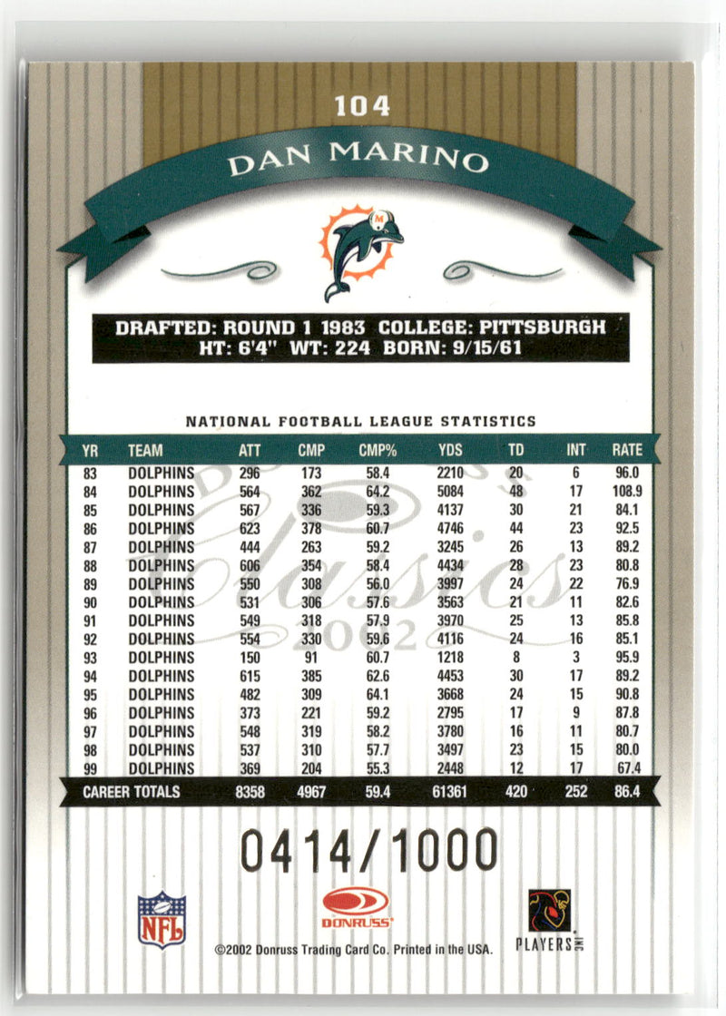 2002 Donruss Classics #104 Dan Marino #/1000-2