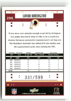 2005 Score #296 LaVar Arrington Revolution #/199-4
