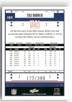 2005 Score #189 Tiki Barber Adrenaline #/399-2