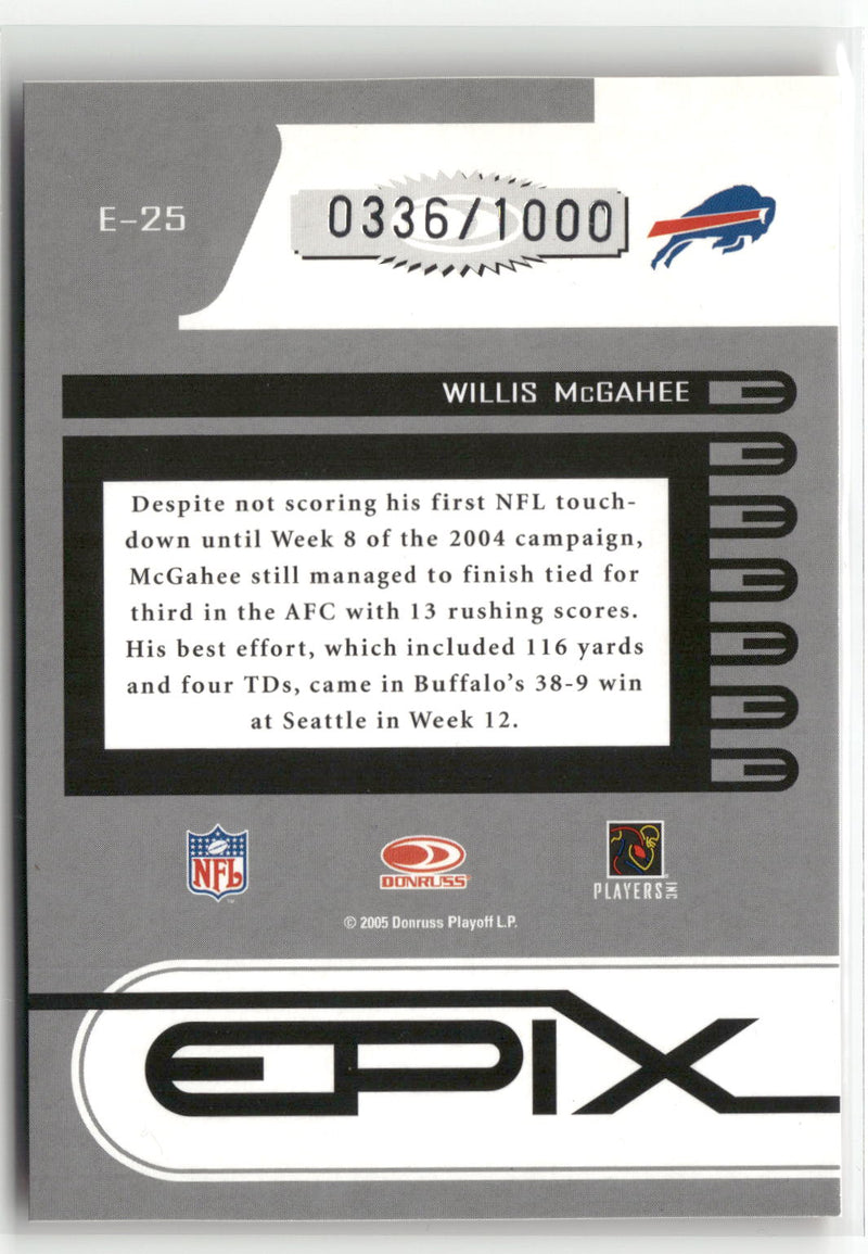 2005 Donruss Zenith #E-25 Willis McGahee Epix Orange 1st Down #/1000-4