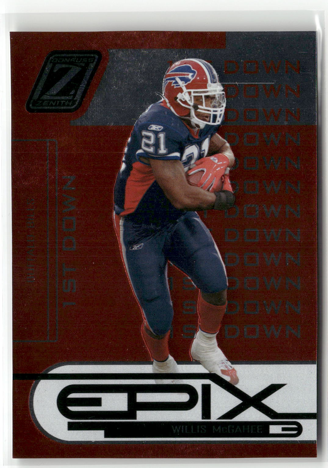 2005 Donruss Zenith #E-25 Willis McGahee Epix Orange 1st Down #/1000-1
