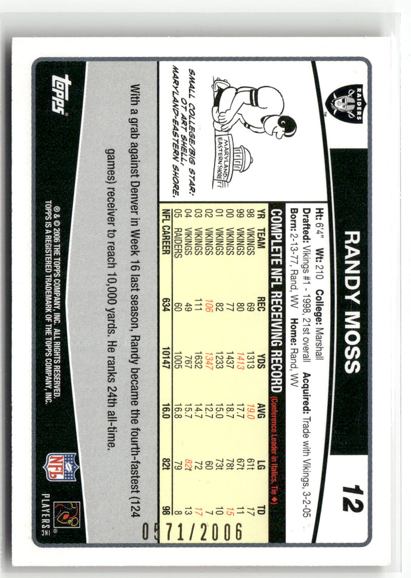 2006 Topps #12 Randy Moss Gold #/2006-2