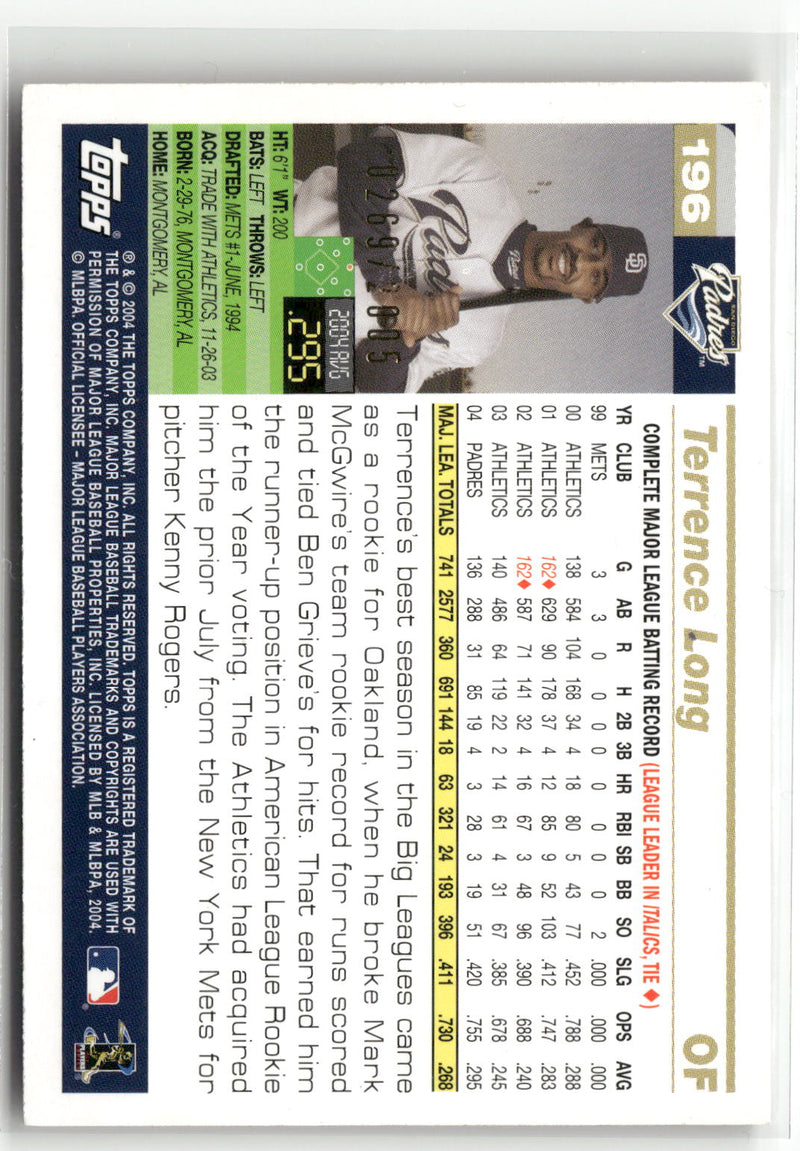 2005 Topps #196 Terrence Long Gold #/2005-2