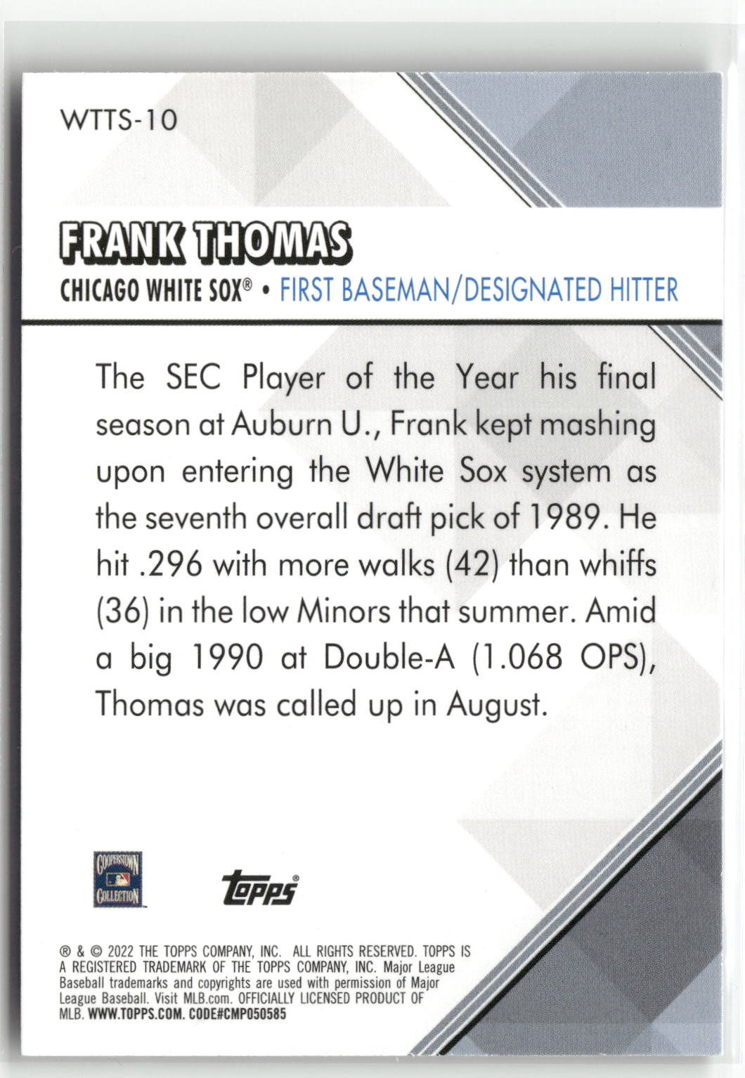 2022 Topps Welcome to the Show 5x7 #WTTS-10 Frank Thomas #/49-2