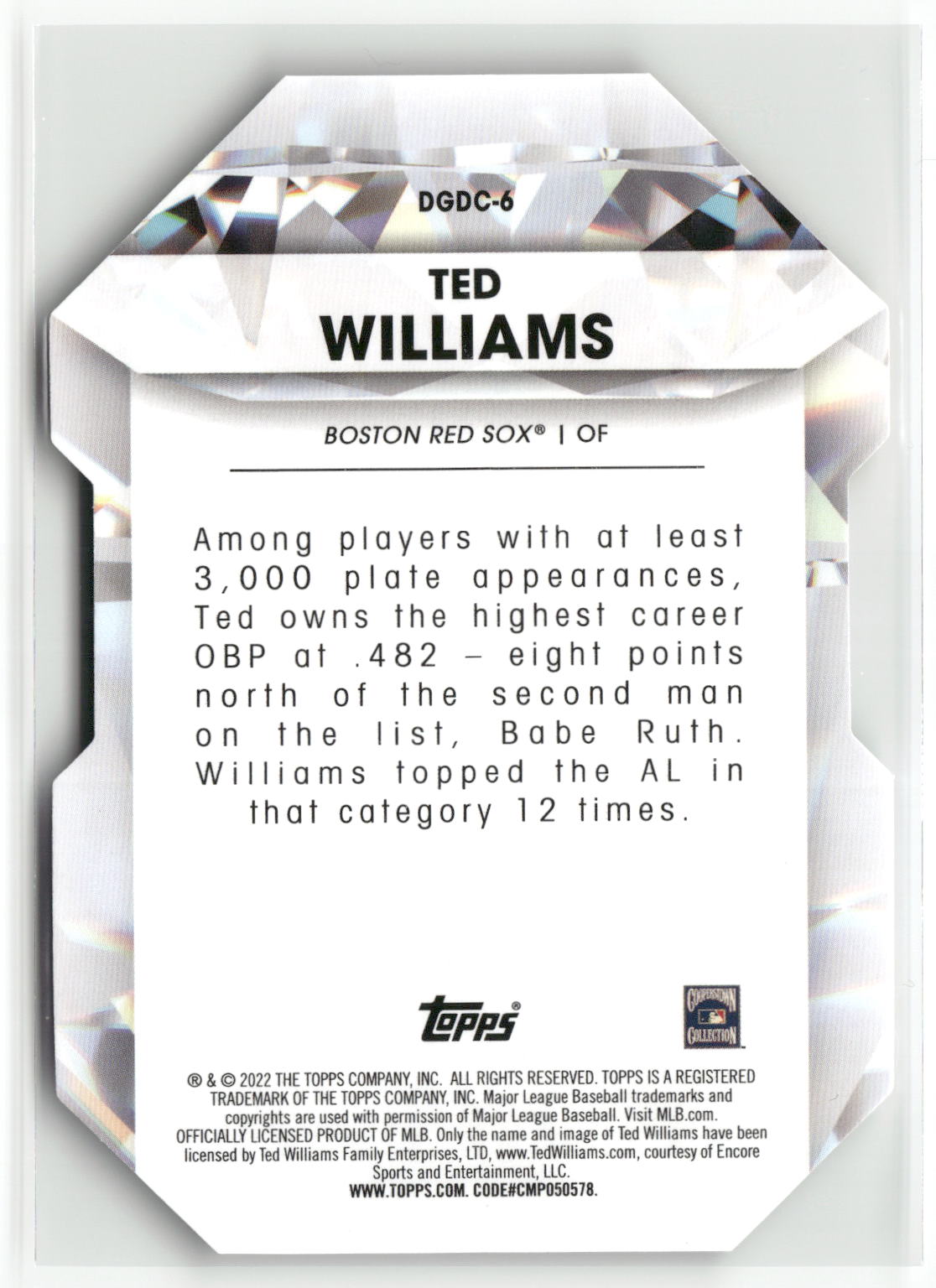 2022 Topps Chrome Update #DGC-6 Ted Williams Diamond Greats Die Cuts-2