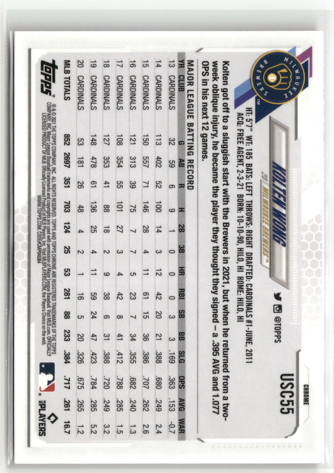 2021 Topps Chrome Update #USC55 Kolten Wong Pink Wave Refractor-2