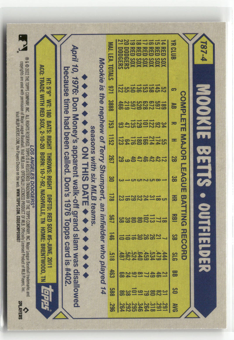 2022 Topps #T87-4 Mookie Betts 1987 Topps Baseball 35th Anniversary (Series One)-2