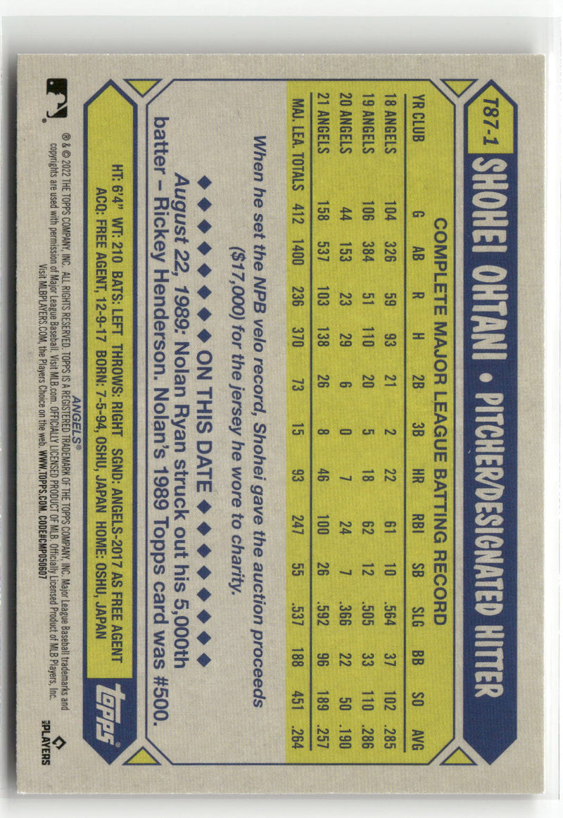2022 Topps #T87-1 Shohei Ohtani 1987 Topps Baseball 35th Anniversary S1-2