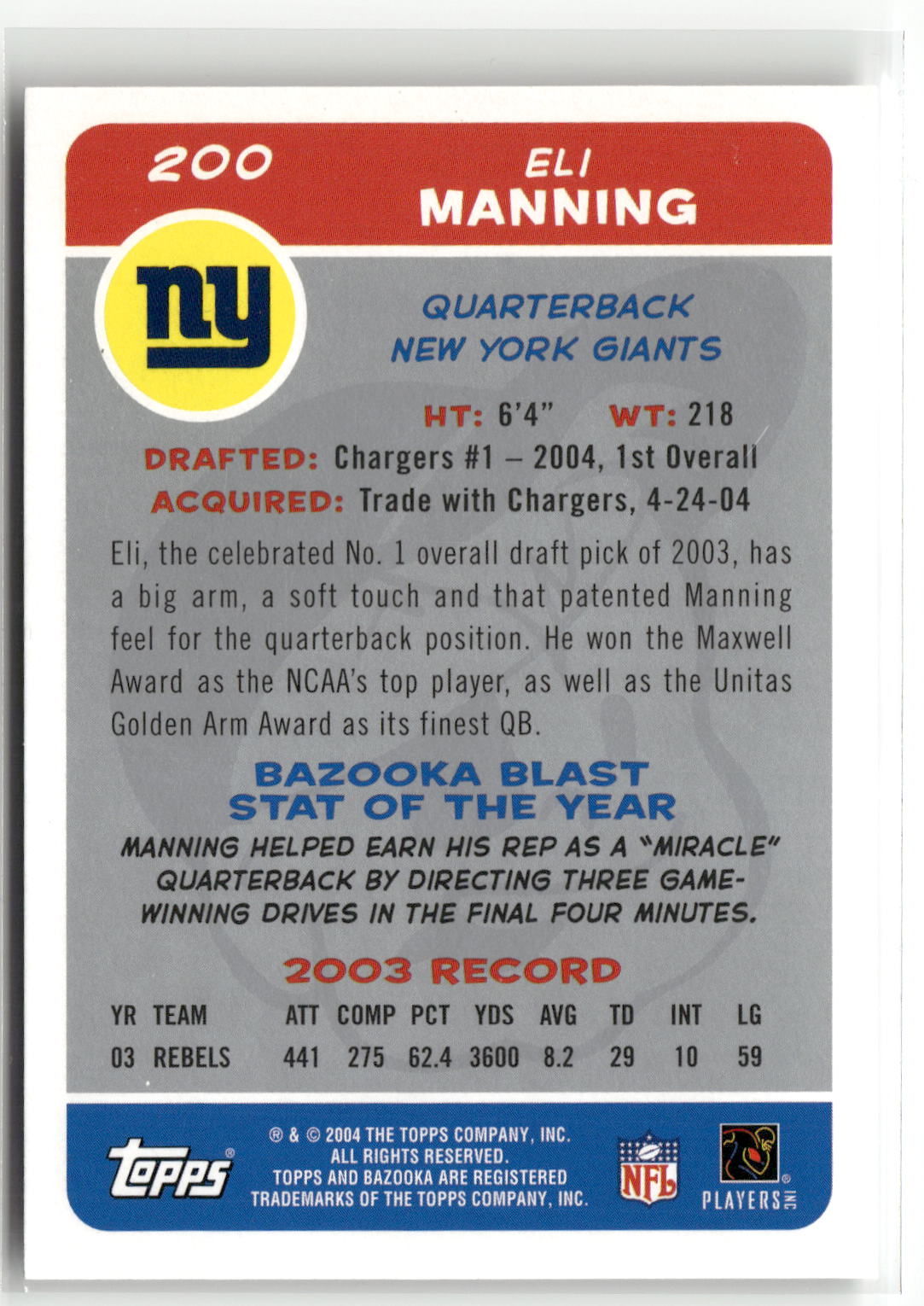2004 Bazooka #200 Eli Manning-6