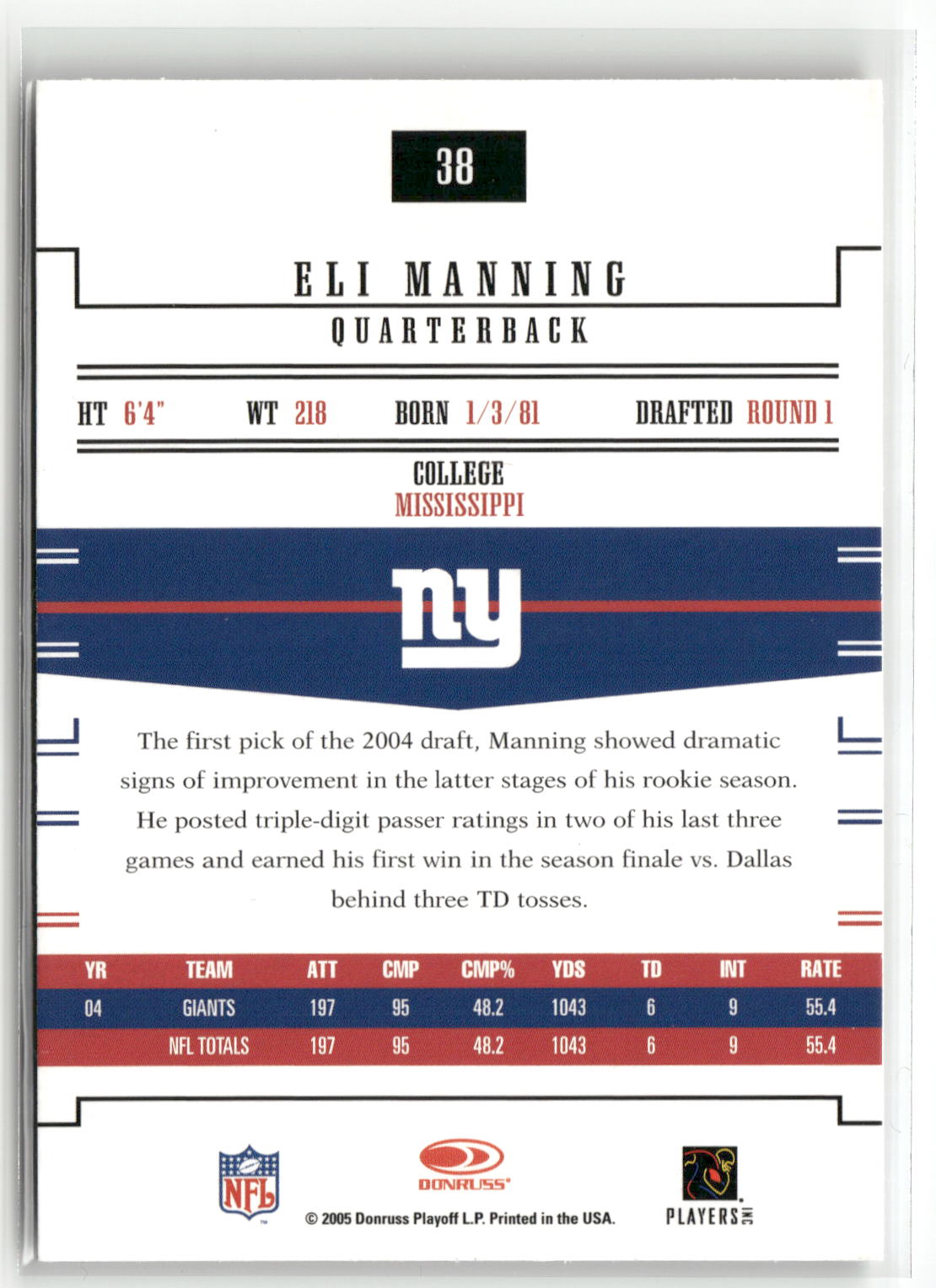 2005 Donruss Gridiron Gear #38 Eli Manning-2