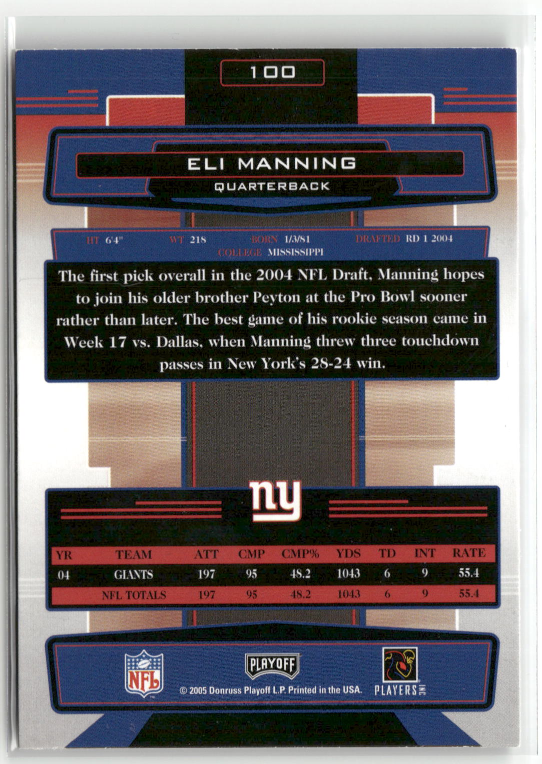 2005 Playoff Absolute Memorabilia #100 Eli Manning Retail-2