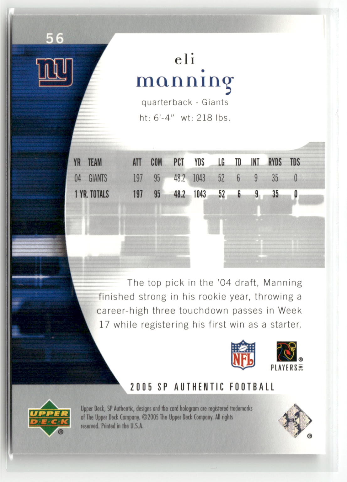2005 SP Authentic #56 Eli Manning-2