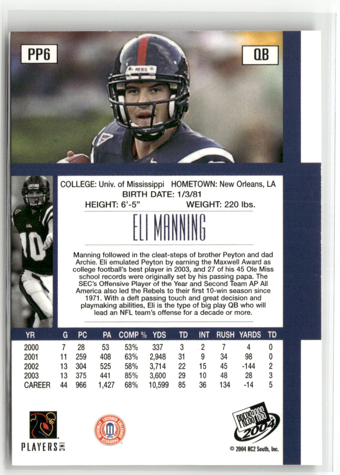 2004 National Trading Card Day #PP6 Eli Manning-2