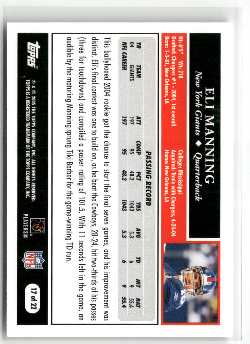 2005 Topps Turn Back the Clock #17 Eli Manning-2