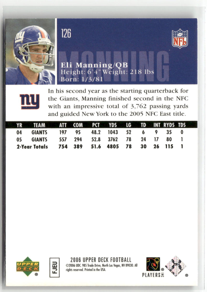 2006 Upper Deck #126 Eli Manning-2